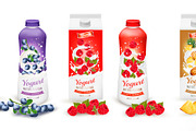 Set of yogurt in bottles  and boxes 