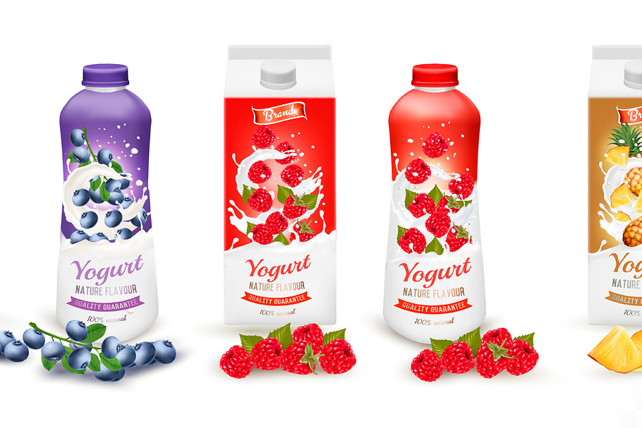 Set of yogurt in bottles  and boxes  in Illustrations - product preview 8