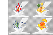 Collection of fruit in a milk splash