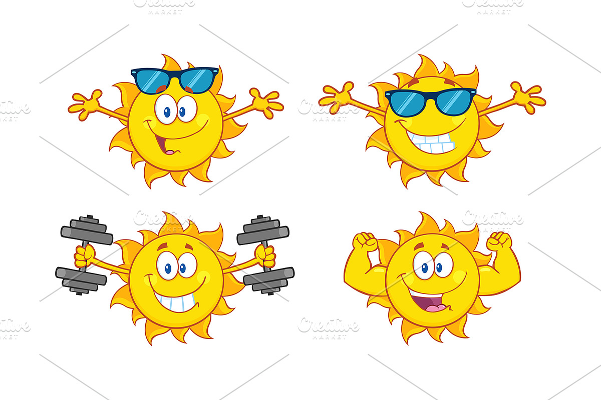 Sun Cartoon Character. Collection 21 in Illustrations - product preview 8