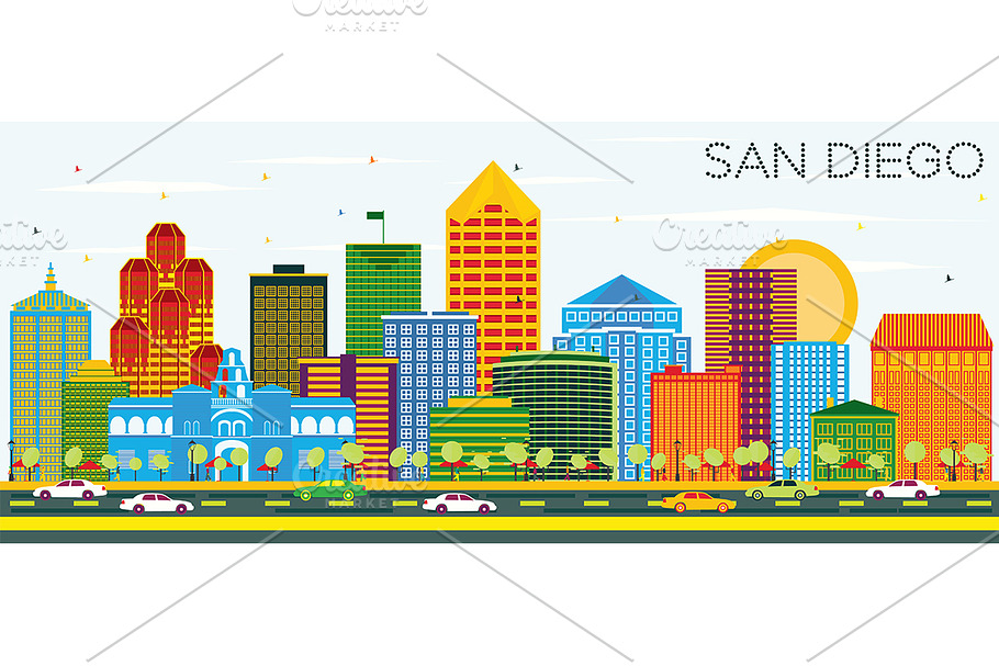 San Diego California Skyline in Illustrations - product preview 8