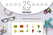 Vegetables icon set, flat style