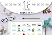 Water activities icon set, flat  