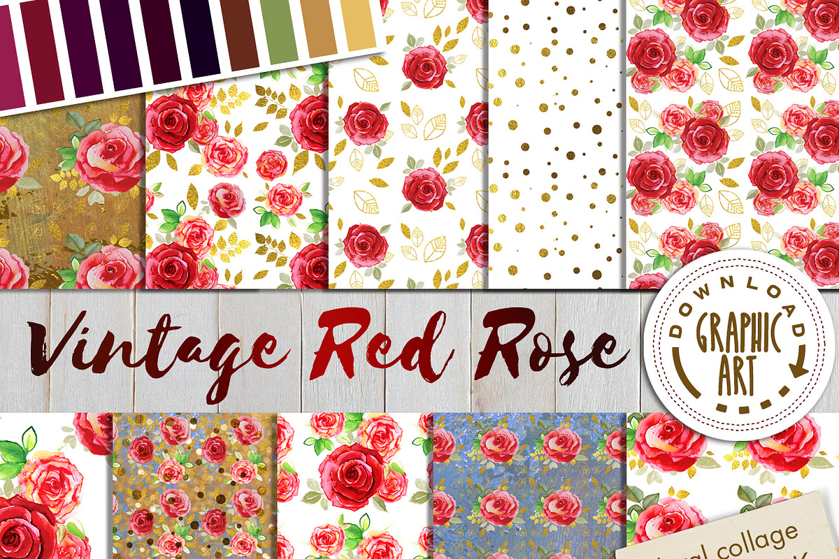 Vintage Red Rose Paper pack in Patterns - product preview 8