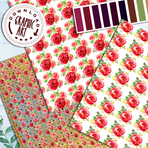 Vintage Red Rose Paper pack in Patterns - product preview 3