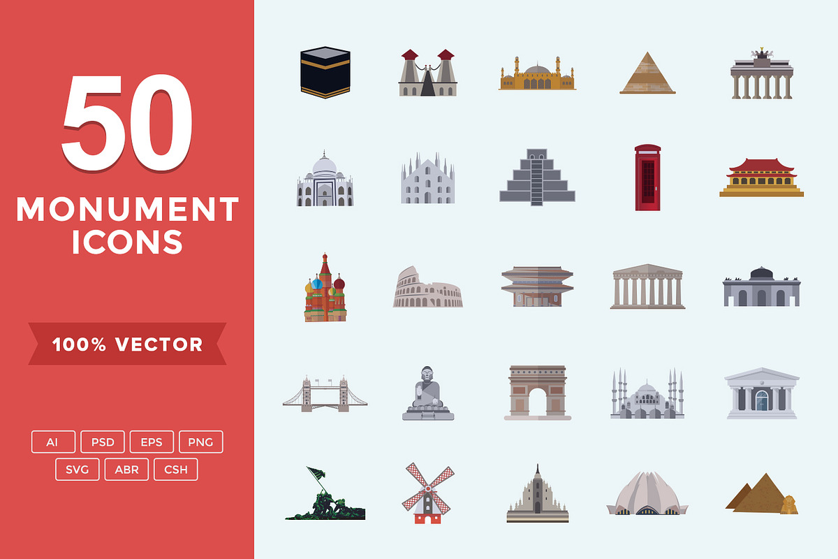 Flat Icons Monuments Set in Icons - product preview 8