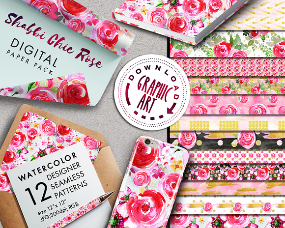Shabby Chic Rose Seamless Pattern in Patterns - product preview 4