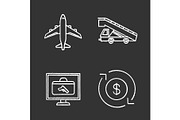 Airport service chalk icons set