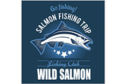 Vintage Salmon Fishing emblem, label and design elements. Vector illustration.