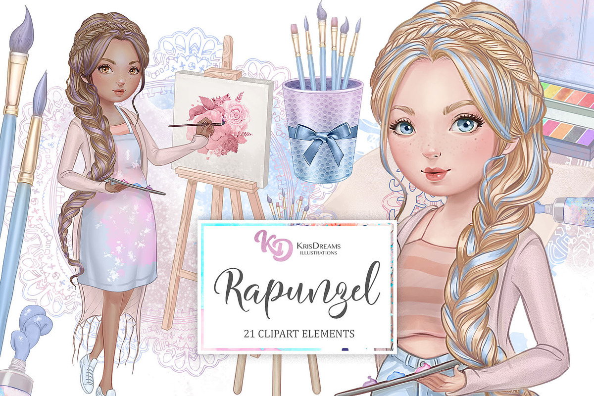 Rapunzel Clipart Set in Illustrations - product preview 8