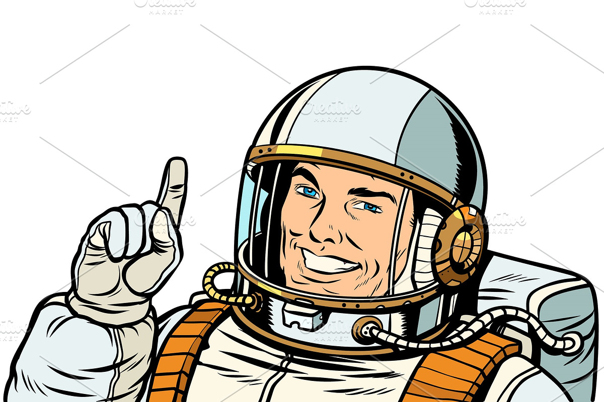 male astronaut pointing up, isolate on white background in Illustrations - product preview 8