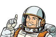 male astronaut pointing up, isolate on white background