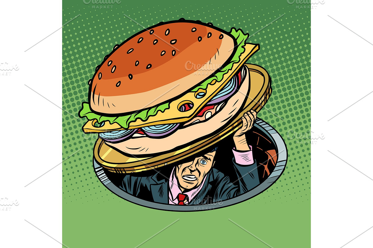 man under fast food burger in Illustrations - product preview 8