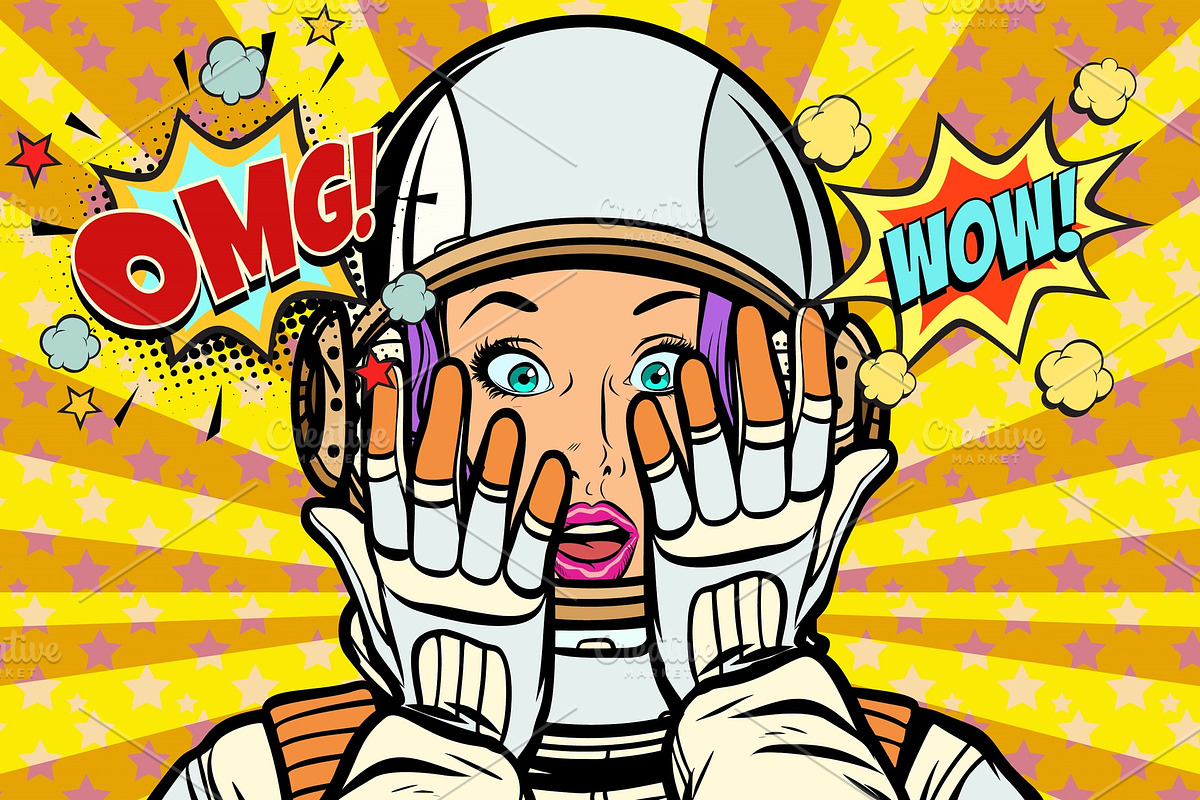 OMG wow pop art woman astronaut in Illustrations - product preview 8