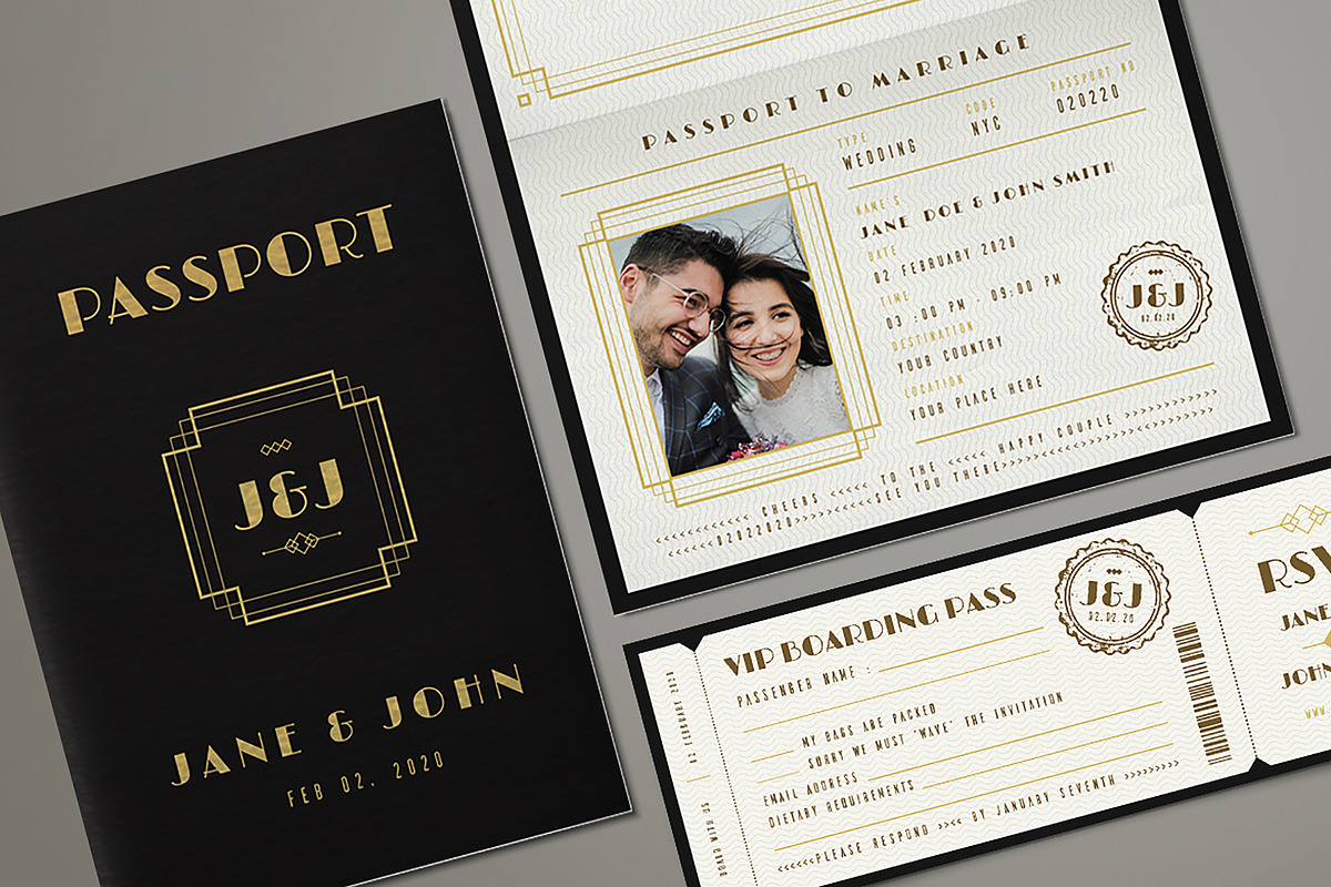 Art Deco Passport Wedding Invitation in Wedding Templates - product preview 8