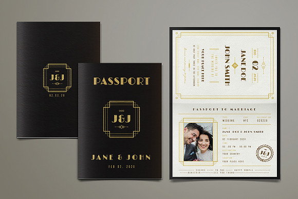 Art Deco Passport Wedding Invitation in Wedding Templates - product preview 1