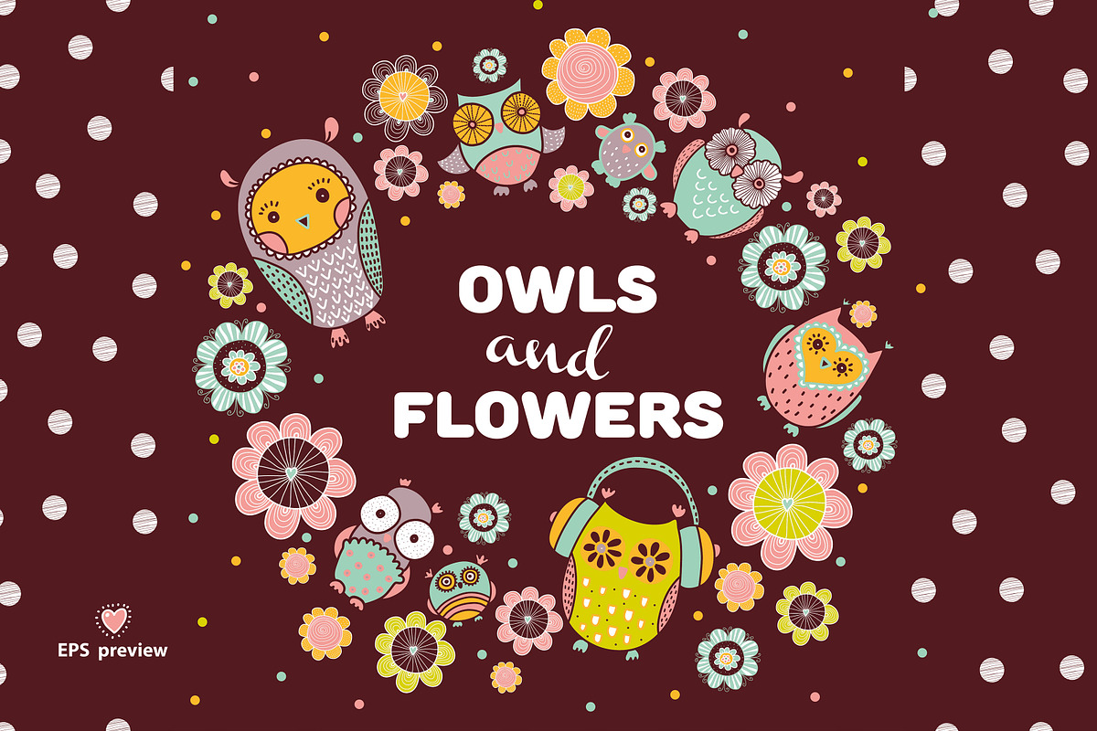 Owls and flowers. in Graphics - product preview 8