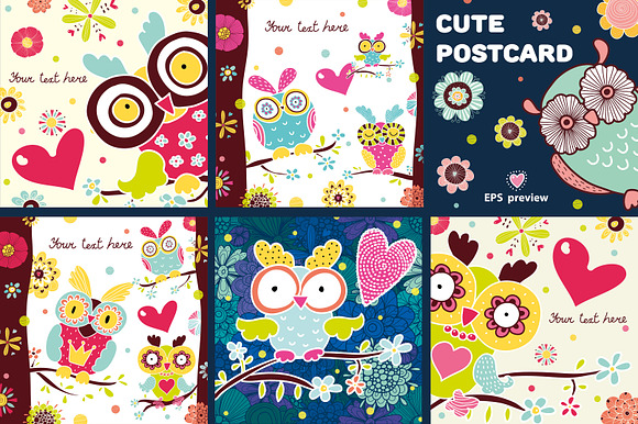 Owls and flowers. in Graphics - product preview 1
