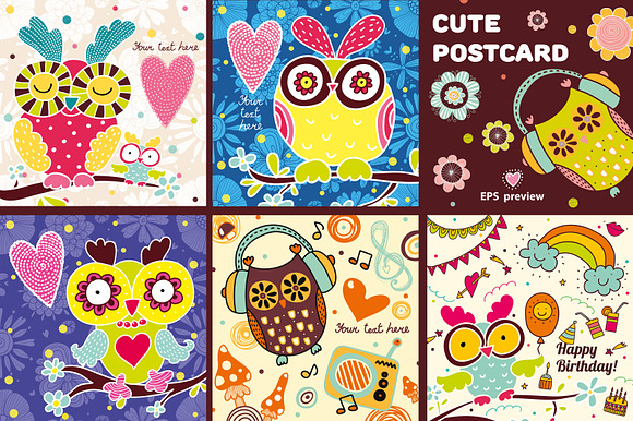 Owls and flowers. in Graphics - product preview 2