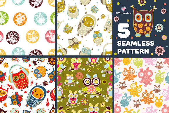 Owls and flowers. in Graphics - product preview 3