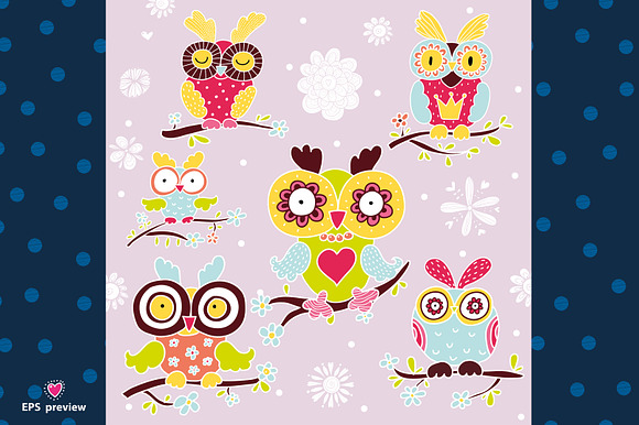 Owls and flowers. in Graphics - product preview 4