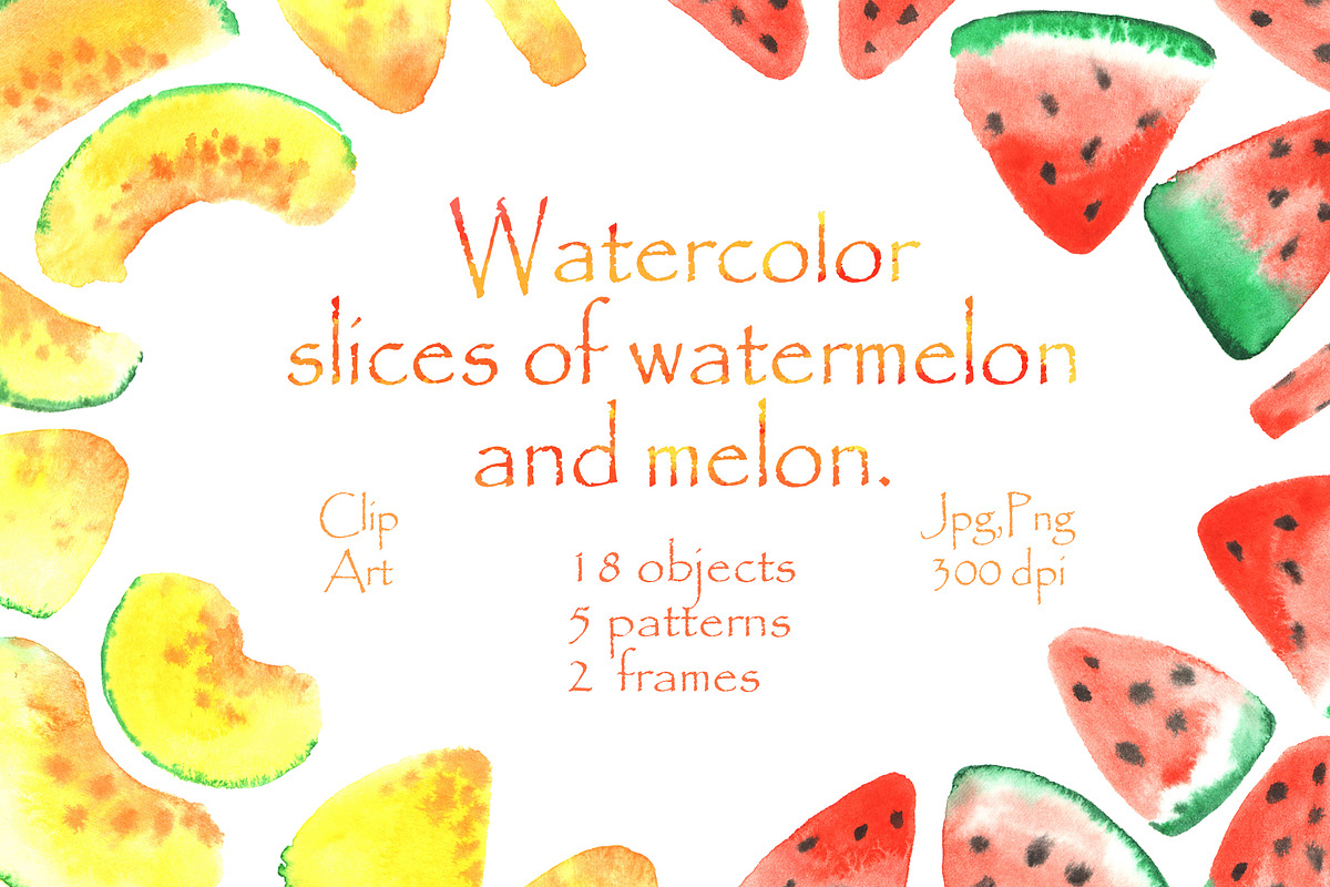Watercolor melon and watermelon! in Illustrations - product preview 8