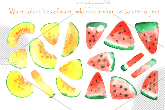 Watercolor melon and watermelon! in Illustrations - product preview 1