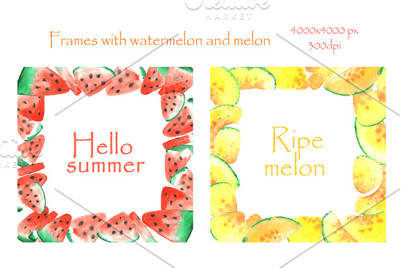 Watercolor melon and watermelon! in Illustrations - product preview 2