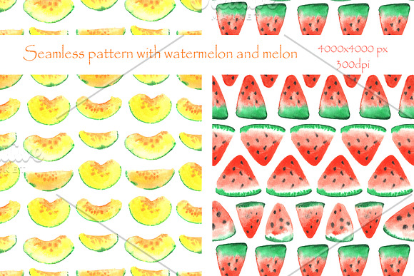 Watercolor melon and watermelon! in Illustrations - product preview 4