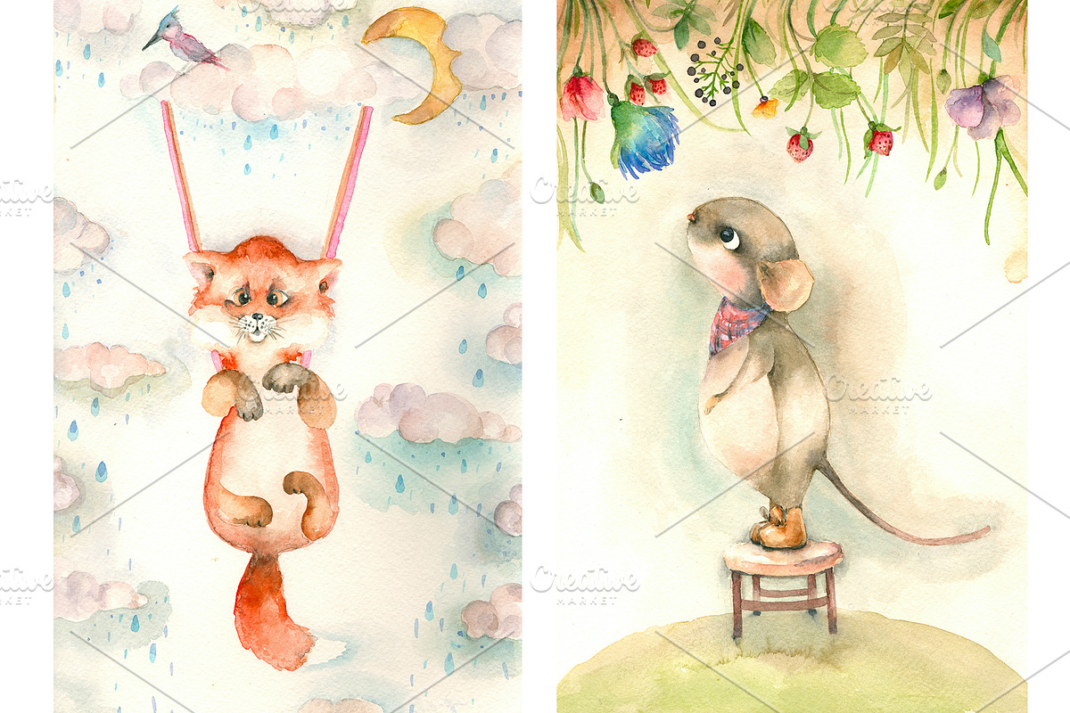 Cartoon watercolor animals in Illustrations - product preview 8