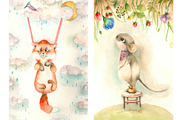 Cartoon watercolor animals