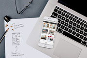 iPhone 6 & Sketch Paper PSD Mockup