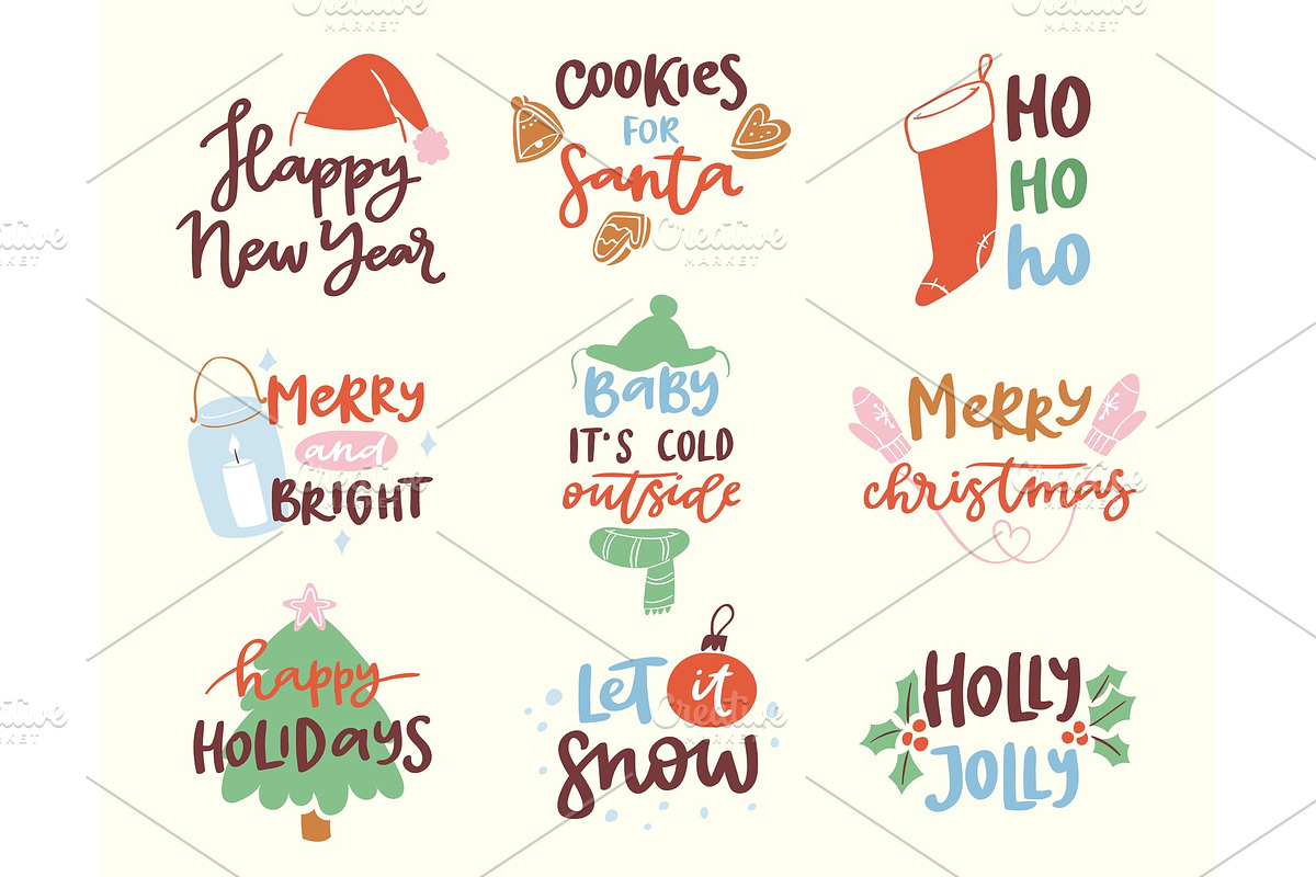 2018 happy New Year text logo badge lettering holiday calendar print design Merry Christmas newborn party illustration in Objects - product preview 8