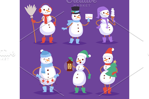Snowman vector cute cartoon winter christmas character man holiday merry xmas snow boys and girls illustration