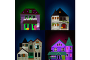 Dark mysterious obscure gloomy terrible witch castle with spooky for Halloween design vector illustration