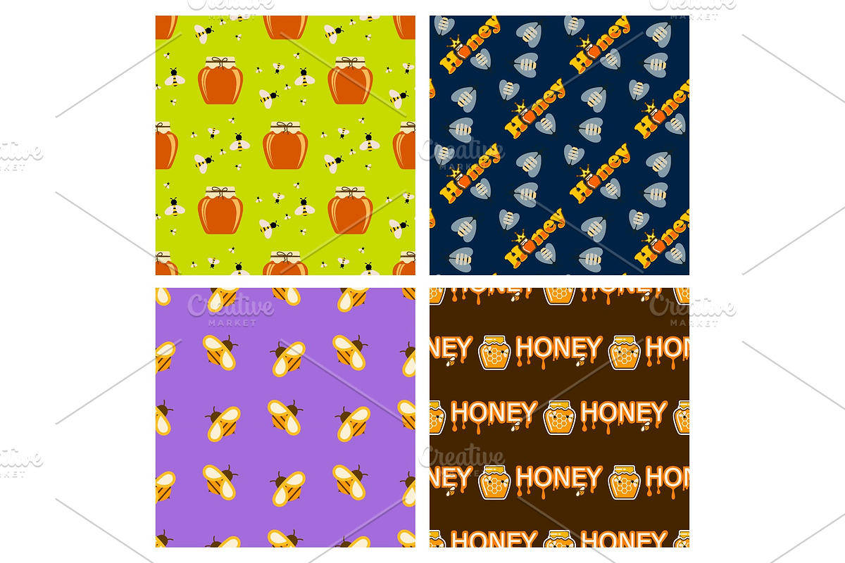 Honey jar food glass healthy delicious natural seamless pattern background organic ingredient yellow sweet vector illustration. in Illustrations - product preview 8