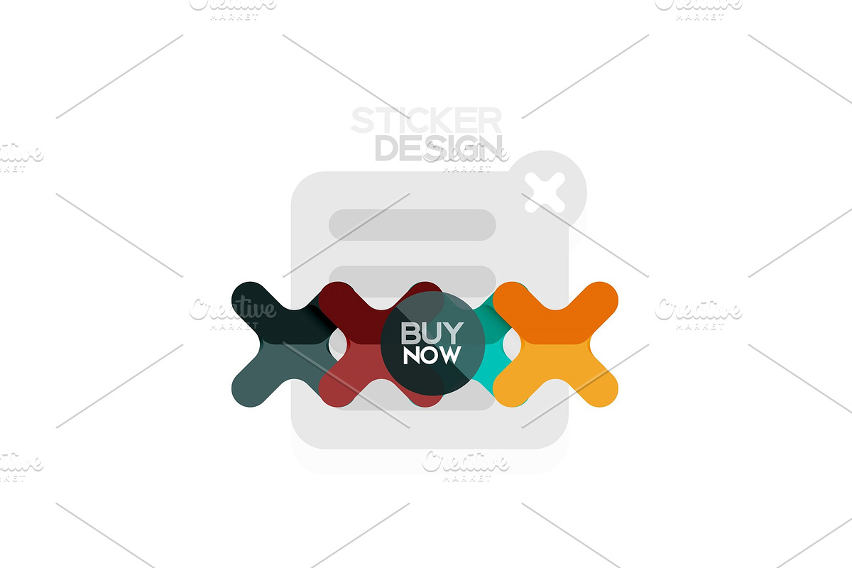 Flat design cross shape geometric sticker icon, paper style design with buy now sample text, for business or web presentation, app or interface buttons in Textures - product preview 8