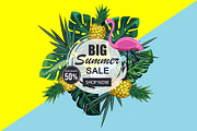 Summer sale banner with  flamingo