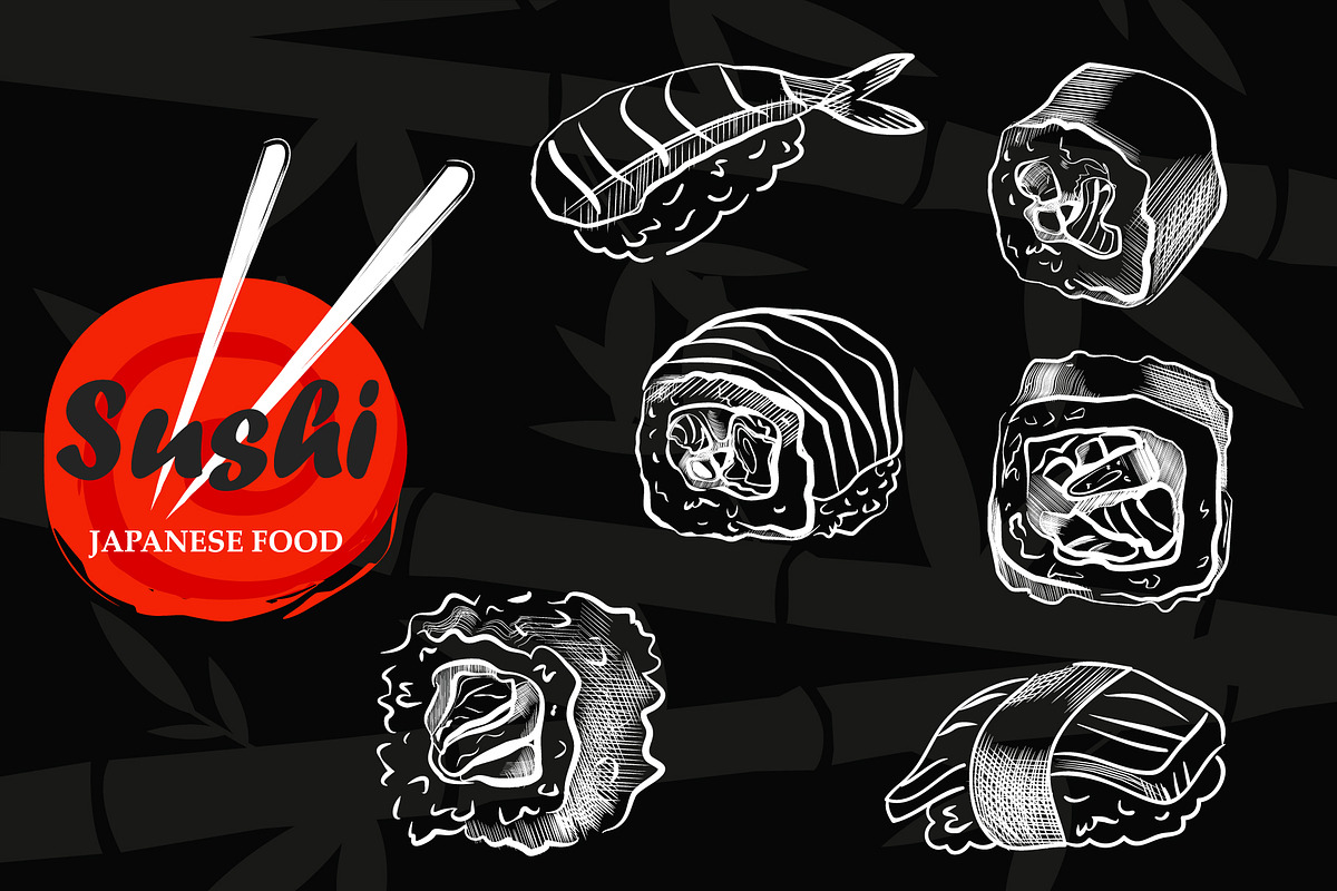 Sushi menu sketch cover in Graphics - product preview 8