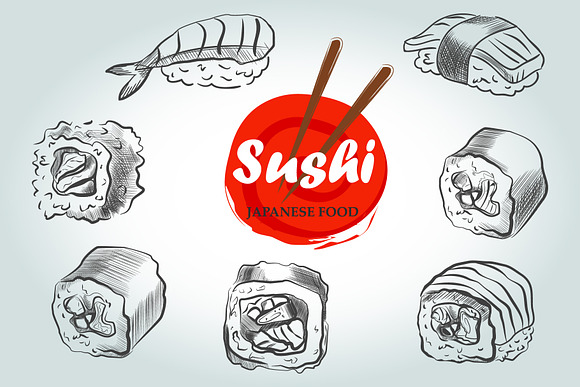 Sushi menu sketch cover in Graphics - product preview 1