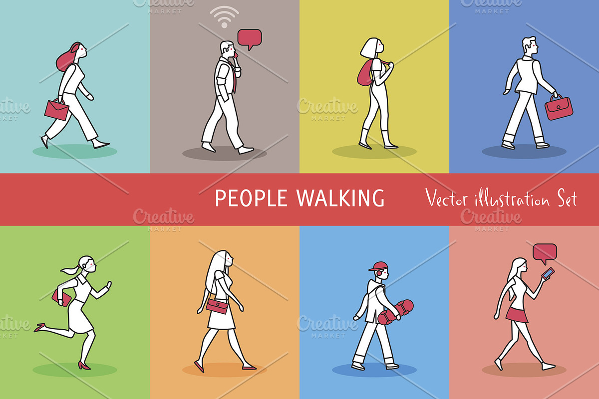 Walking People Set in Illustrations - product preview 8