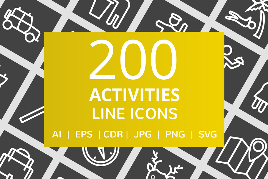 200 Activities Line Inverted Icons in Graphics - product preview 8