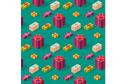 Gift boxes pack composition event greeting isometric birthday seamless pattern background vector illustration.