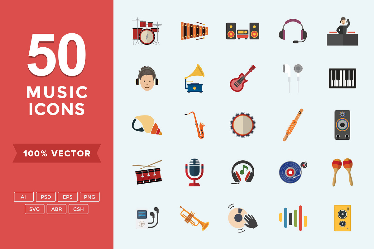 Flat Icons Music Set in Flat Icons - product preview 8