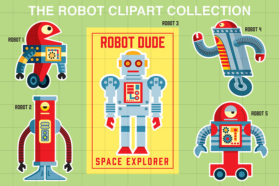The Robot Clip Art Collection in Illustrations - product preview 8
