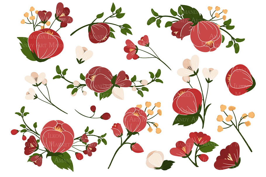 Christmas Flowers Clipart & Vectors in Illustrations - product preview 8