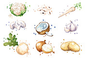Set of white foods, watercolor