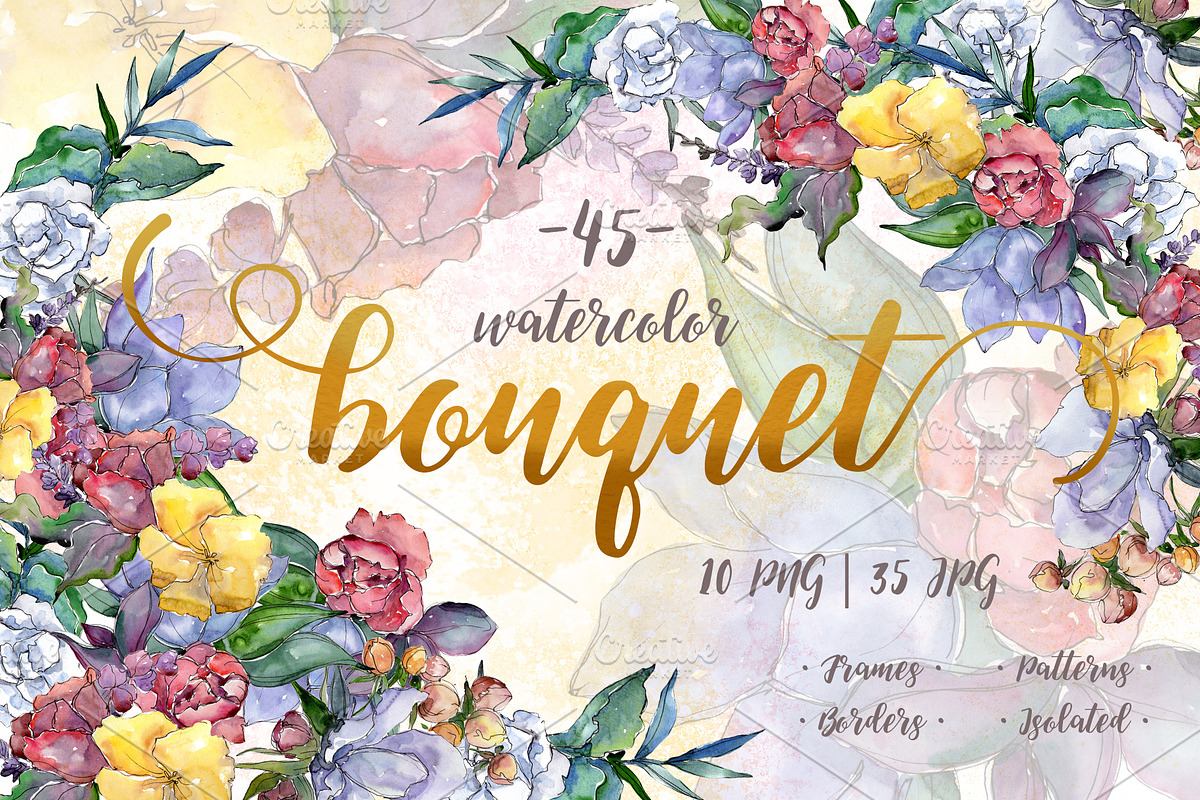 Watercolor bouquet PNG flower set in Illustrations - product preview 8