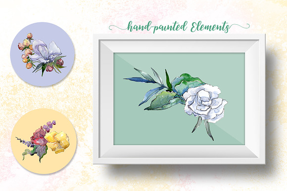 Watercolor bouquet PNG flower set in Illustrations - product preview 1