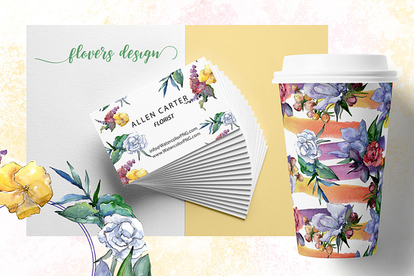 Watercolor bouquet PNG flower set in Illustrations - product preview 3